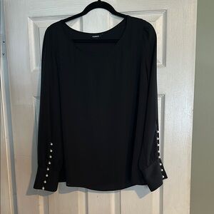 Elegant Black Blouse with Pearl Accents